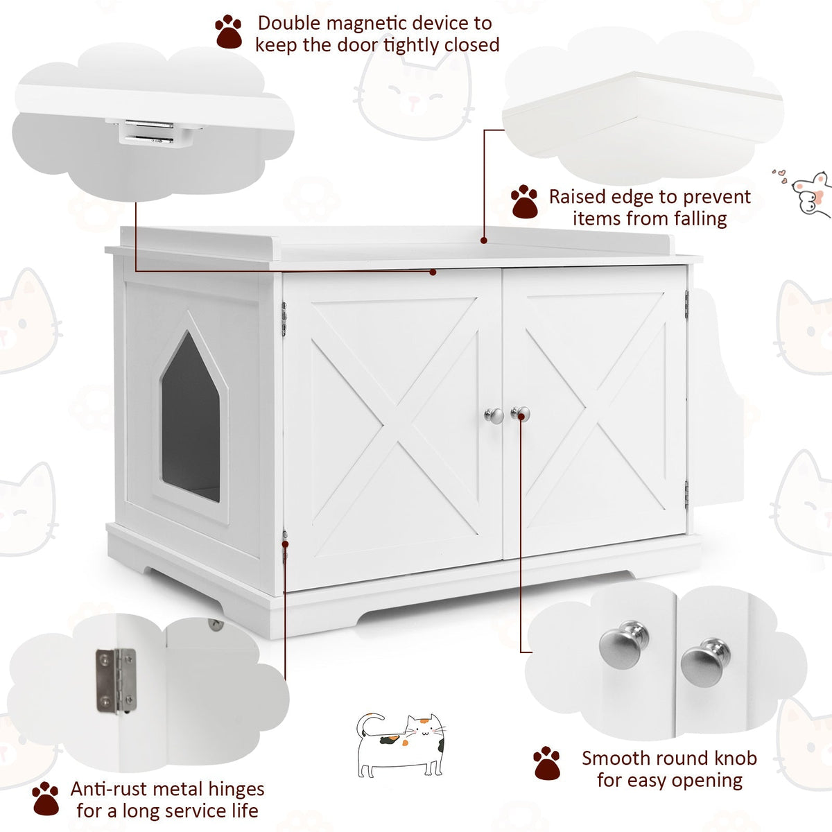 Large Wooden Cat Litter Box Enclosure with the Storage Rack