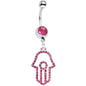 Pink Gem Hollow Hamsa Hand Dangle Belly Ring
