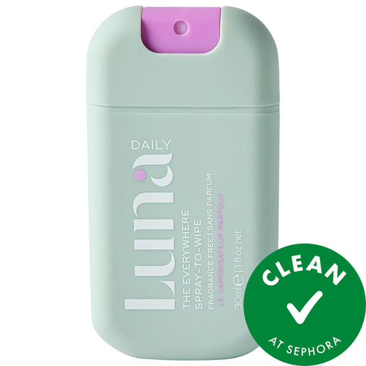 Luna Daily The Mini Everywhere Spray-To-Wipe - Fragrance-Free Body Cleanser for Sensitive Skin, Prebiotics & Vitamins C&E