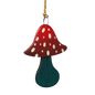 Glossy Red and Green Wooden Mushroom Ornament - 3 1/2 Inches