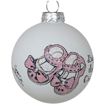 Baby's First Christmas Keepsake Glass Ornament - Pink Booties