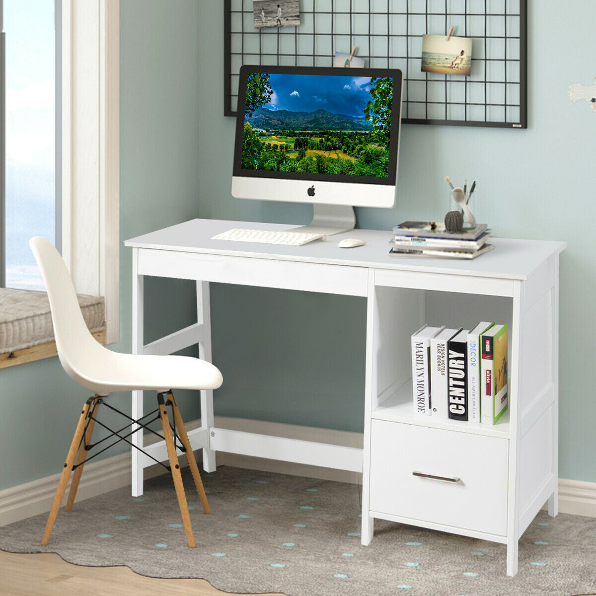 47.5 Inch Modern Home Computer Desk with 2 Storage Drawers
