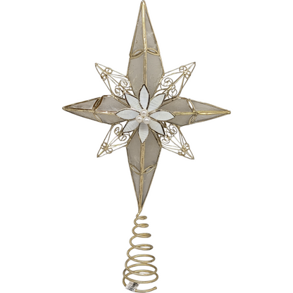 Gold Capiz 8-Point Star Tree Topper - 12 Inch