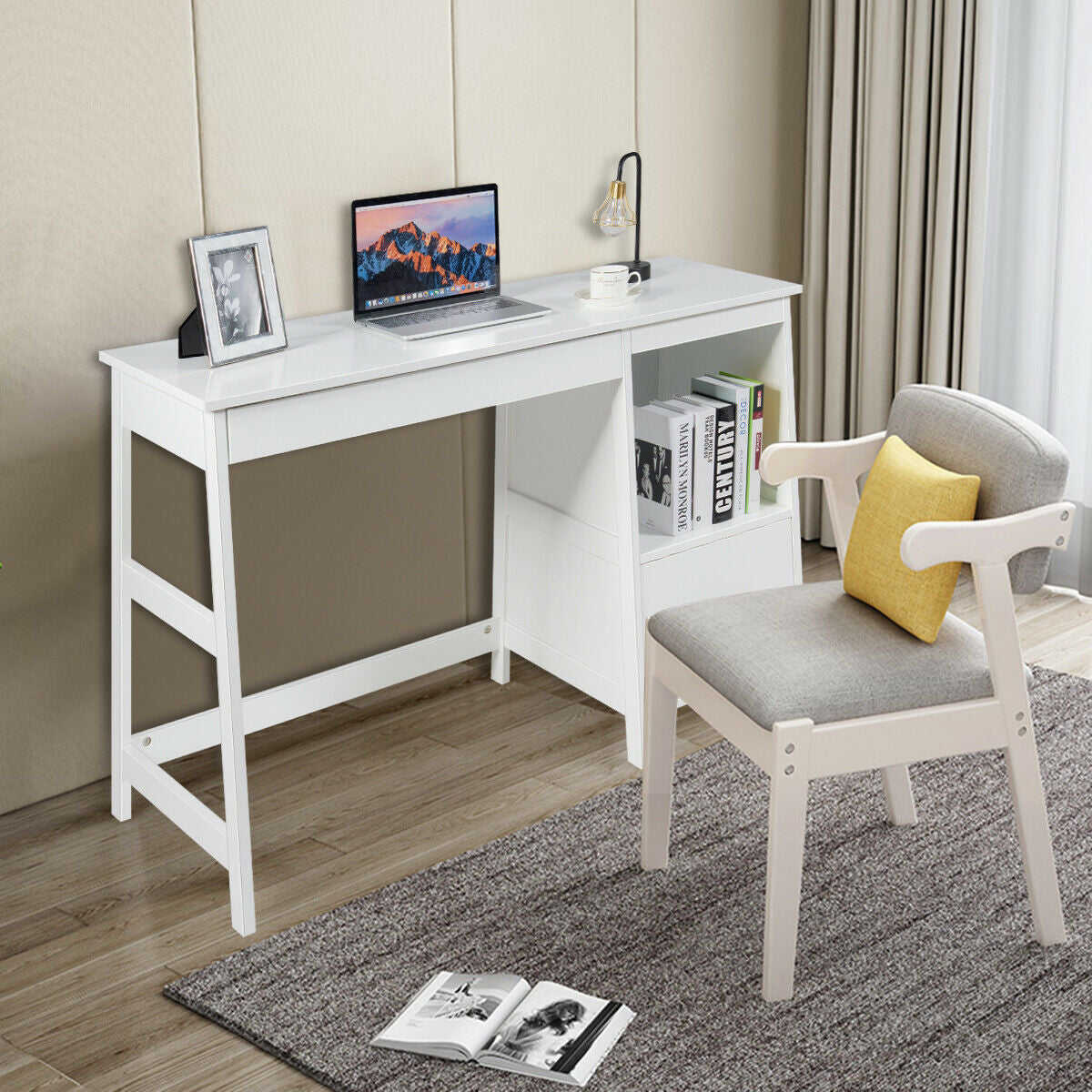 47.5 Inch Modern Home Computer Desk with 2 Storage Drawers