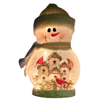 9.5 Inch Lighted Cardinal Glass Snowman - Bird Condo