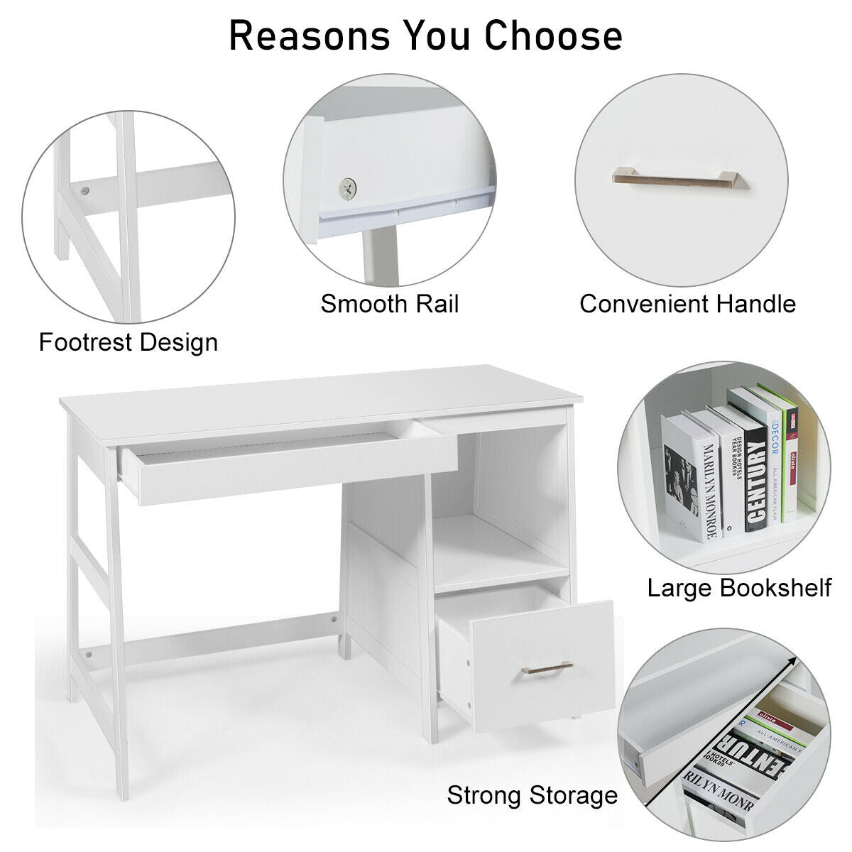 47.5 Inch Modern Home Computer Desk with 2 Storage Drawers