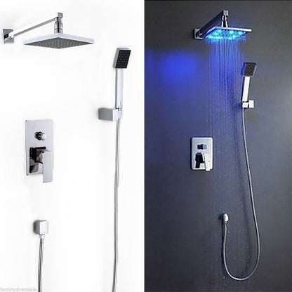 8 Inch LED Rainfall Shower head Arm Control Valve Handspray Shower Faucet Set