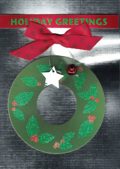 Holiday Greetings Wreath Handmade Boxed Christmas Card