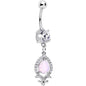 Iridescent White Faux Opal Florence Swirl Art Deco Dangle Belly Ring