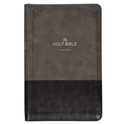 KJV Holy Bible Standard Size Faux Leather Red Letter Edition Thumb Index & Ribbon Marker, King James Version, Gray/Black, Zipper Closure - Leather