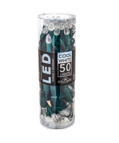 50-Light C3 Diamond Cool White LED Green Wire Light Set