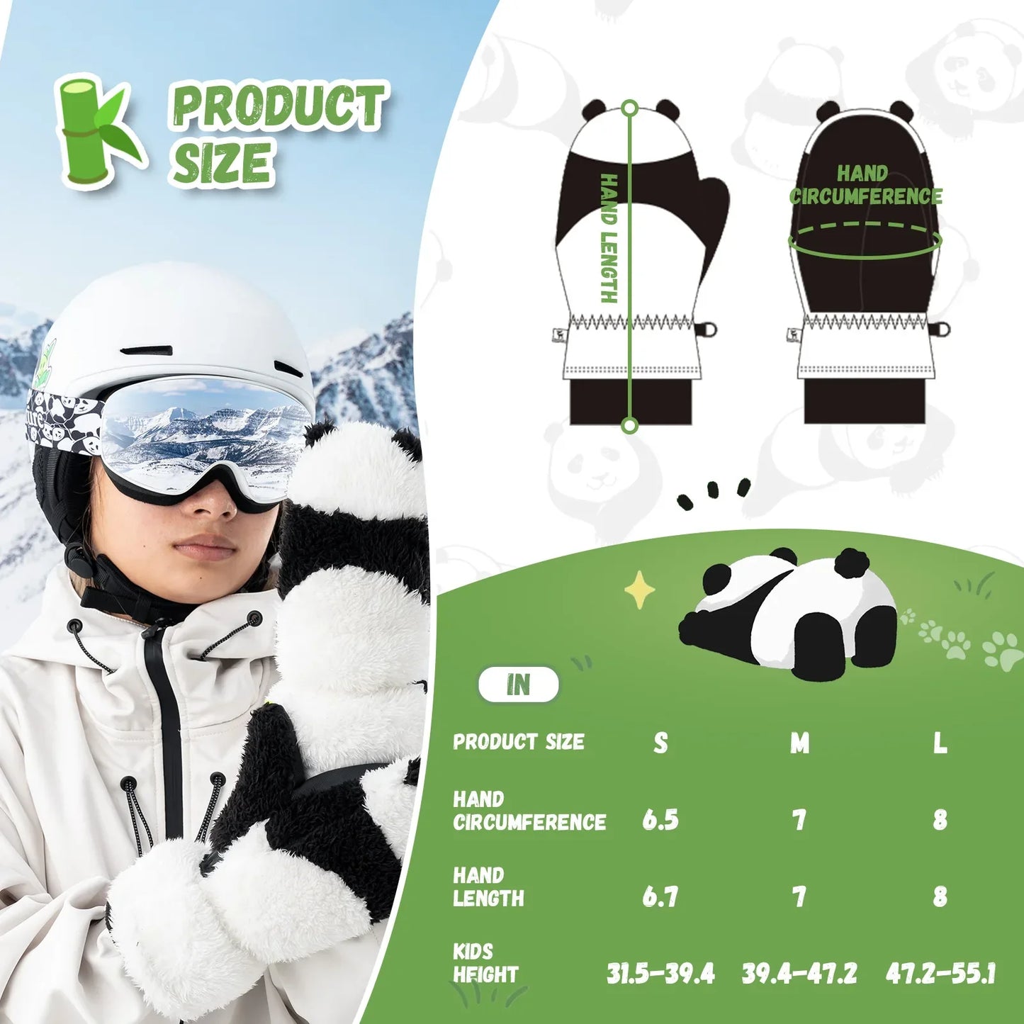 Panda Ski Gloves, Secure Grip & Warmth for Families