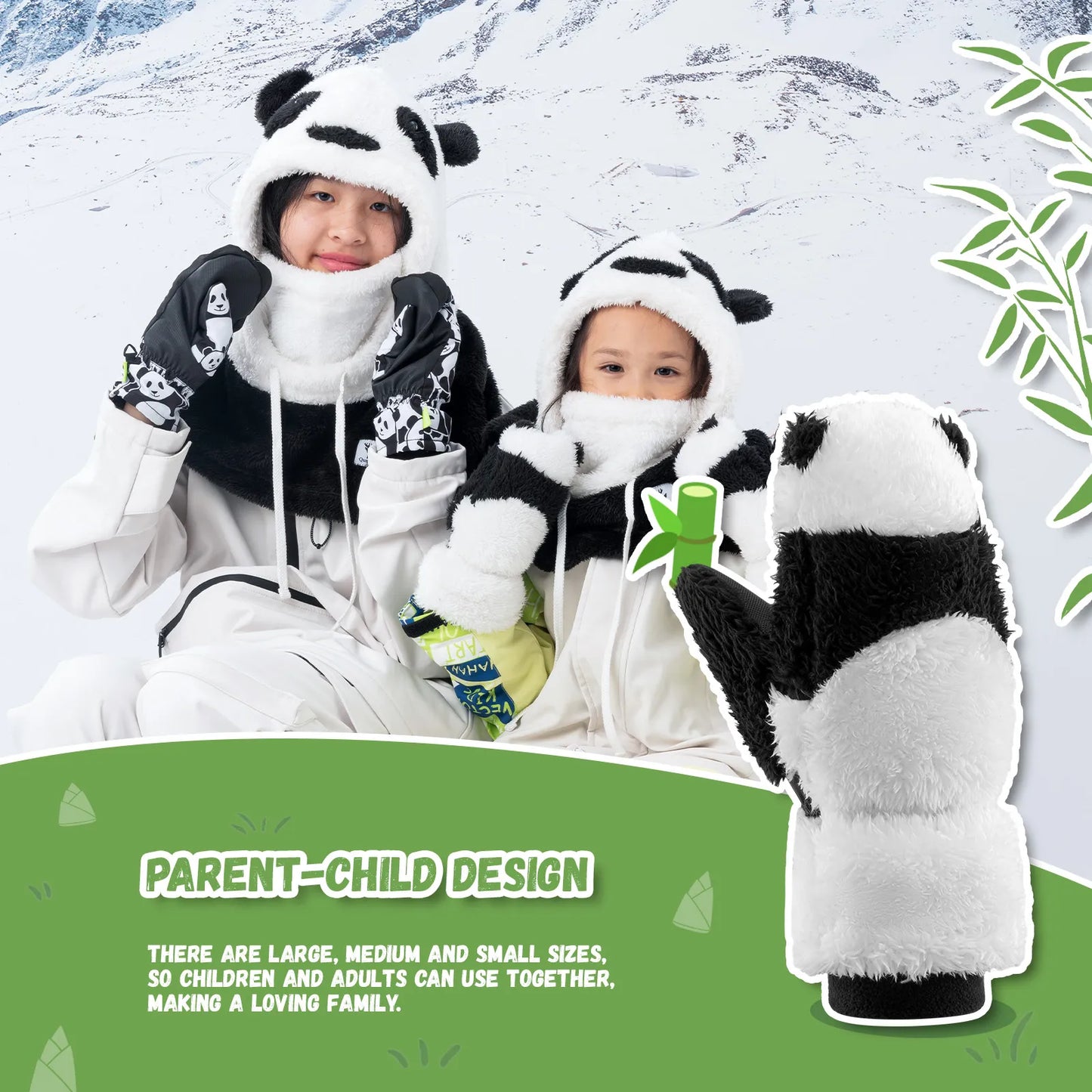 Panda Ski Gloves, Secure Grip & Warmth for Families
