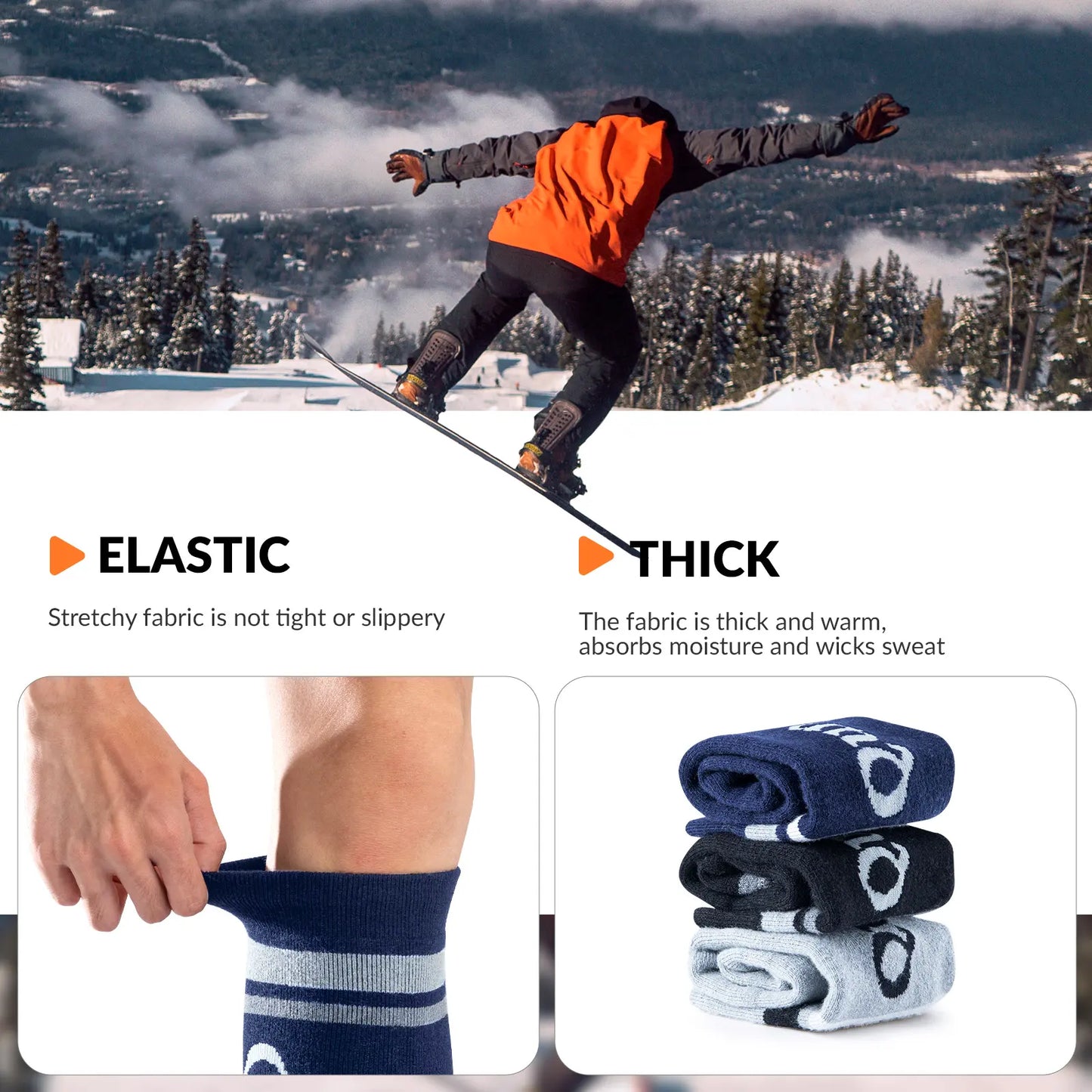 Kids Wool Blend Ski Socks, Cold Weather Knee-high Warm Socks for Winter