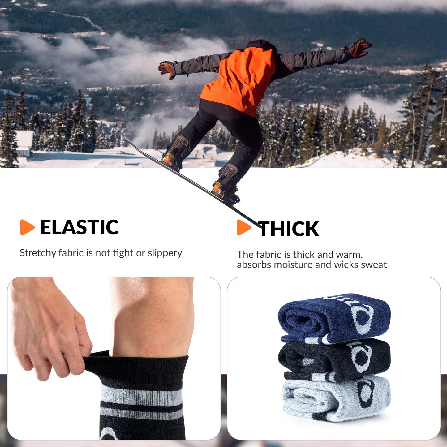 Kids Wool Blend Ski Socks, Cold Weather Knee-high Warm Socks for Winter