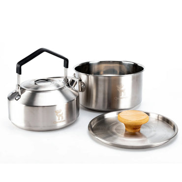 Stainless Steel Tea Set with Foldable Pot and Kettle for Outdoor Adventures
