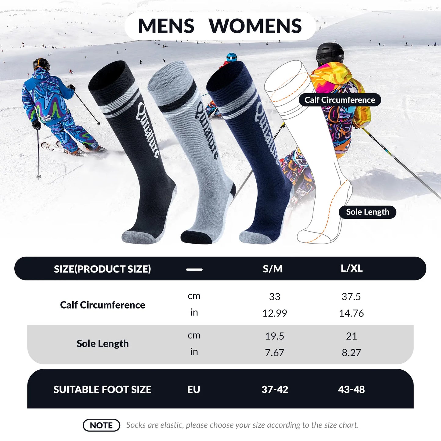 Thermal Wool Blend Ski Socks, Cold Weather Knee-high Warm Socks for Winter