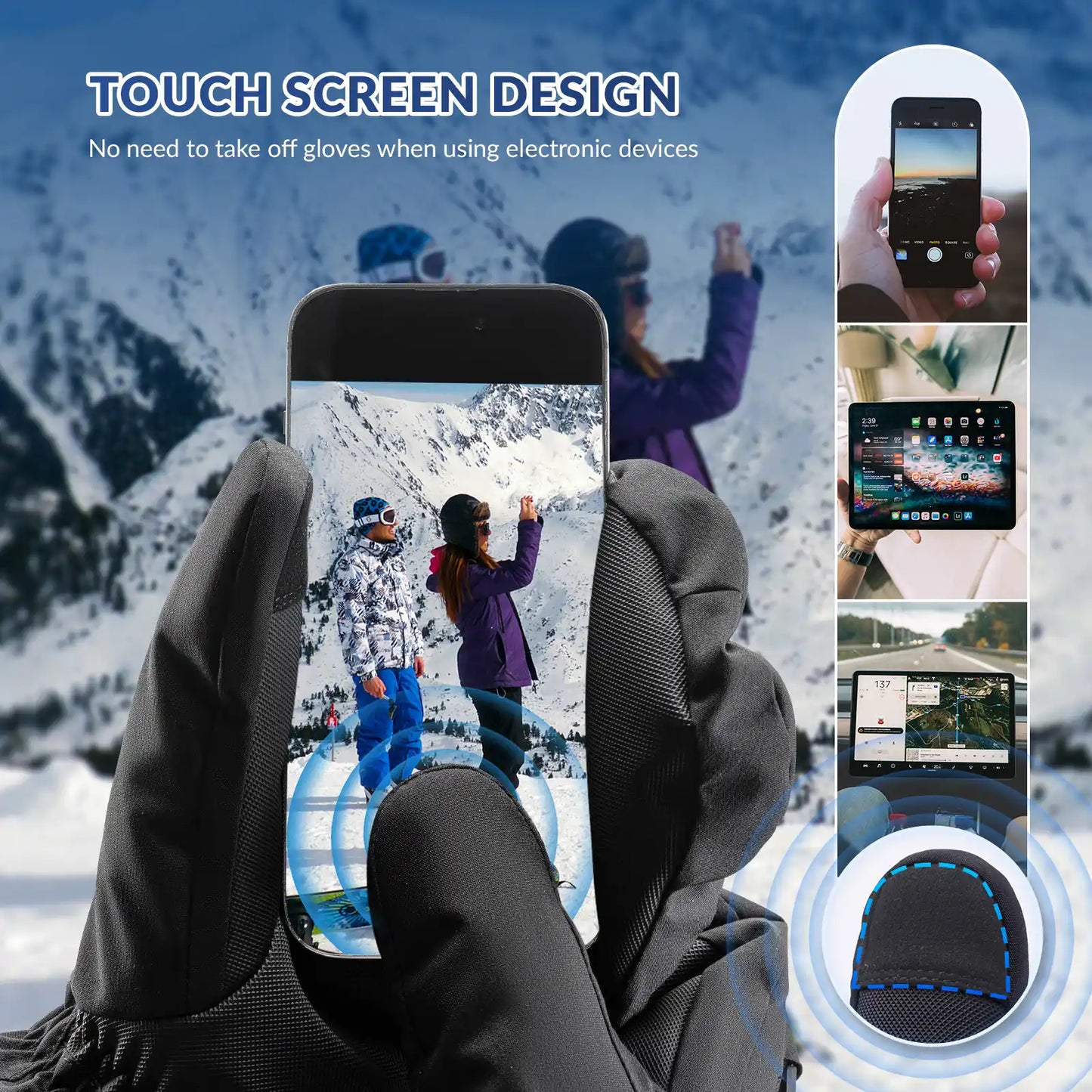 Windproof Full-Palm Ski Gloves with Touchscreen Grip