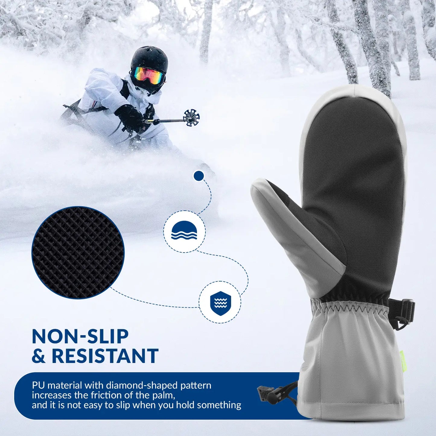 Windproof Full-Palm Ski Gloves with Touchscreen Grip