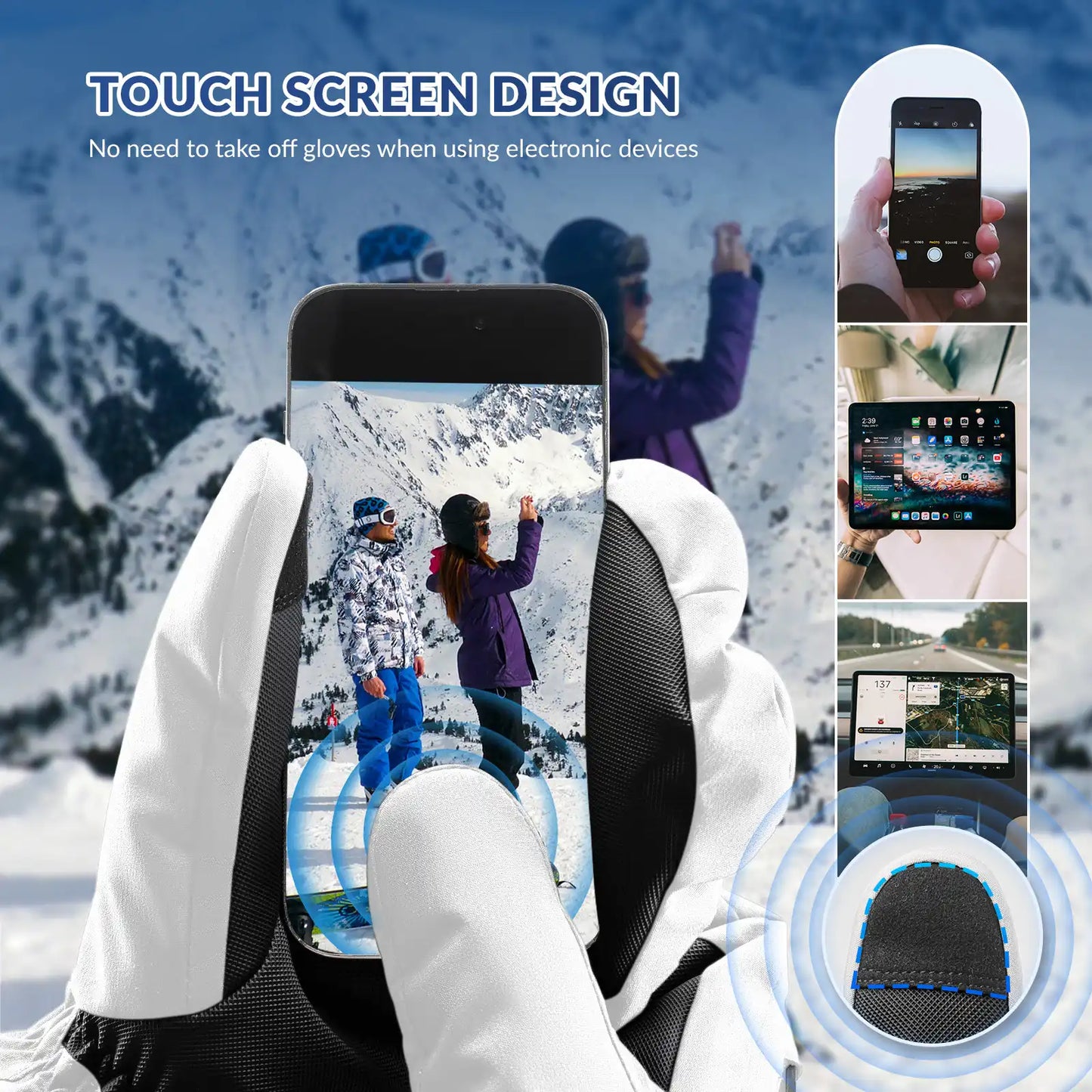 Windproof Full-Palm Ski Gloves with Touchscreen Grip