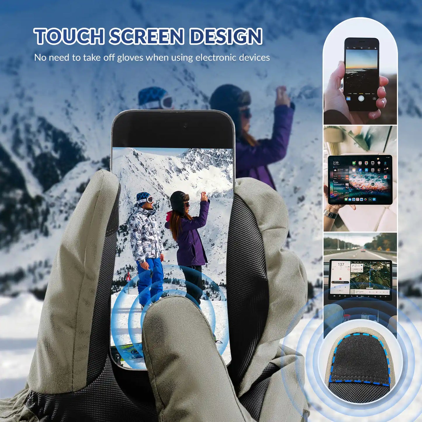 Windproof Full-Palm Ski Gloves with Touchscreen Grip