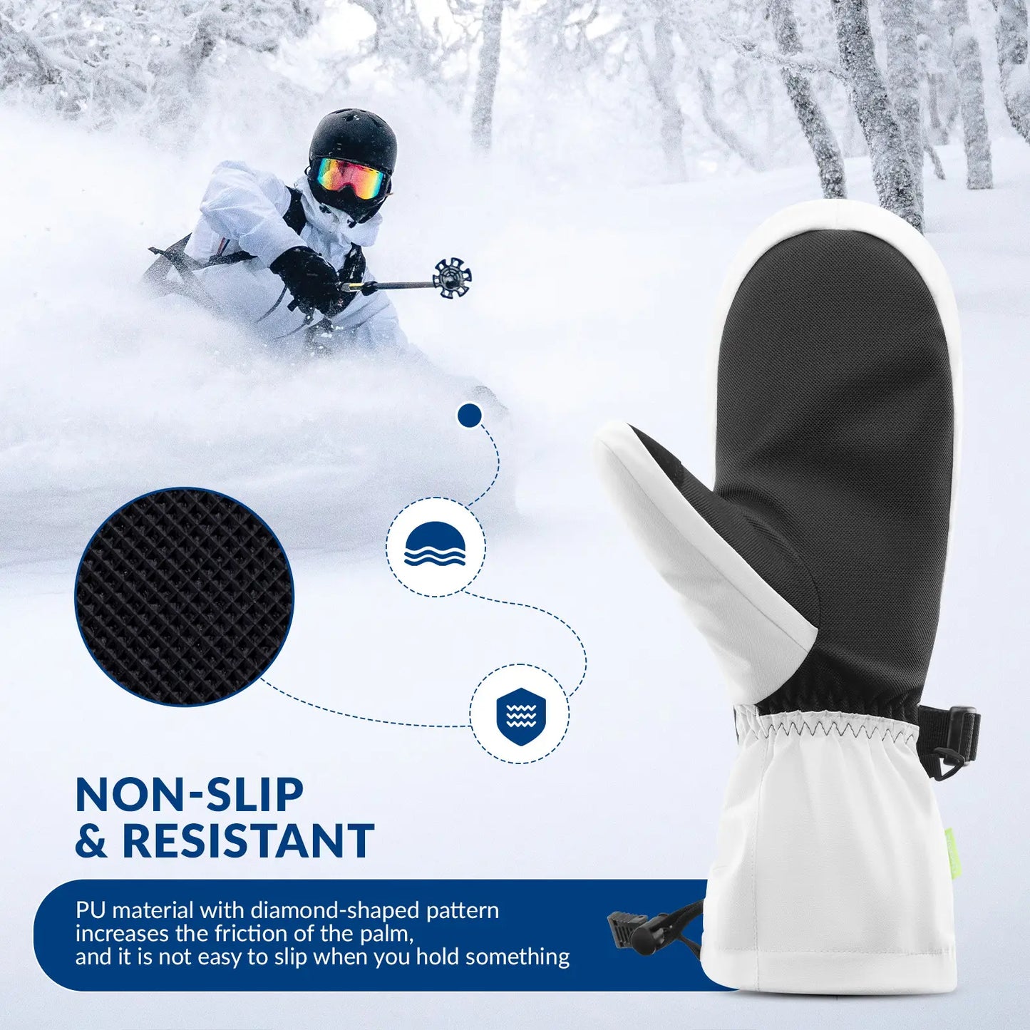 Windproof Full-Palm Ski Gloves with Touchscreen Grip