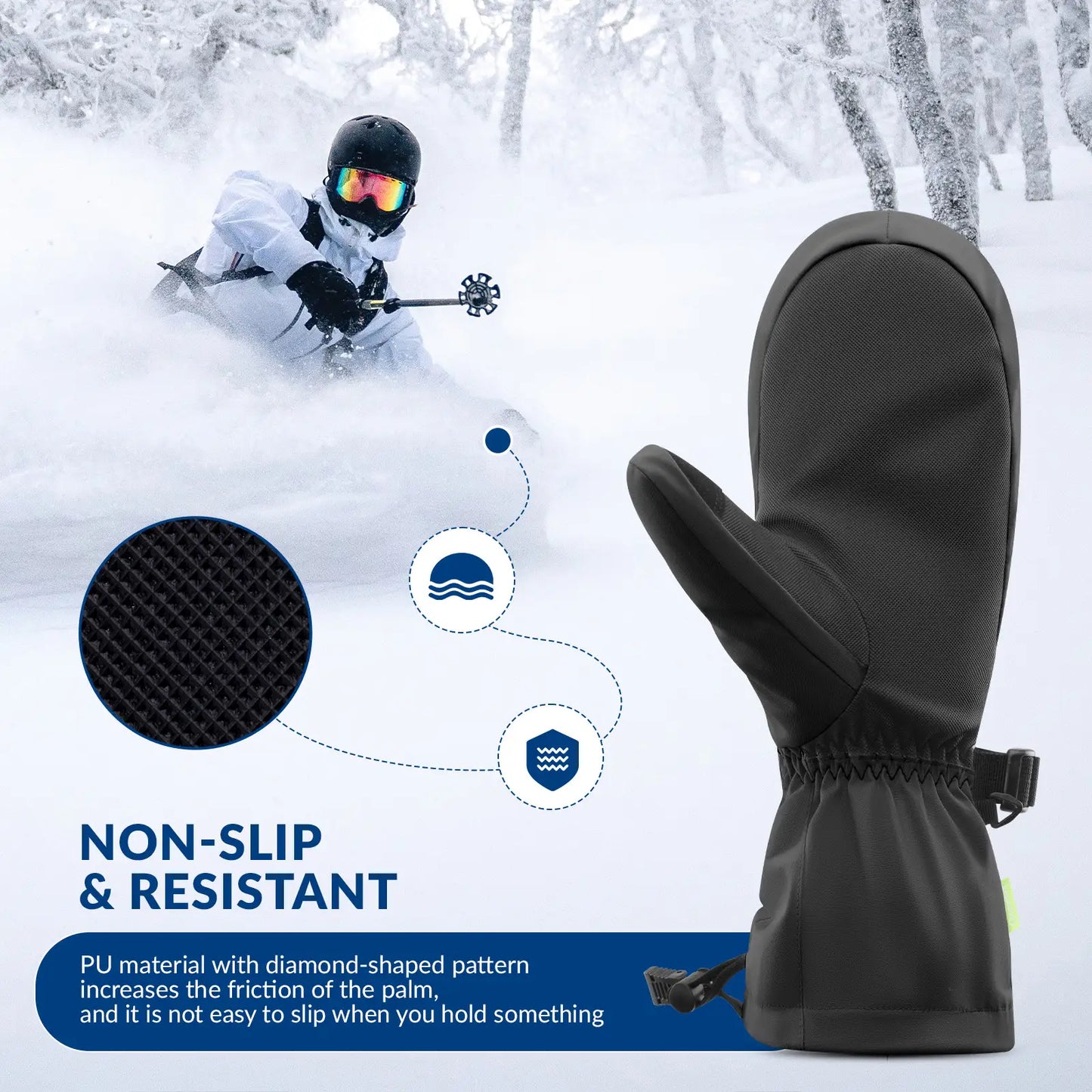 Windproof Full-Palm Ski Gloves with Touchscreen Grip