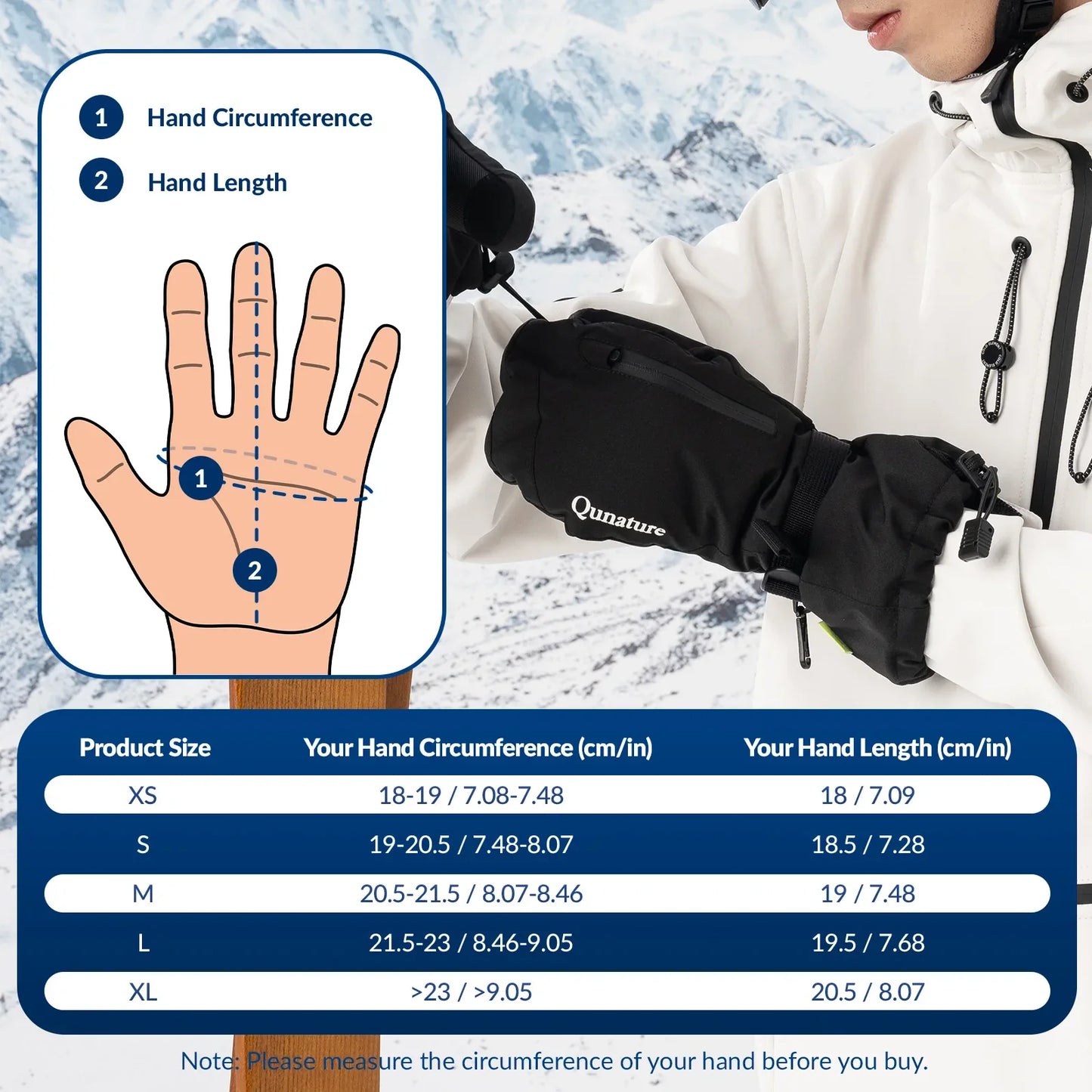 Windproof Full-Palm Ski Gloves with Touchscreen Grip