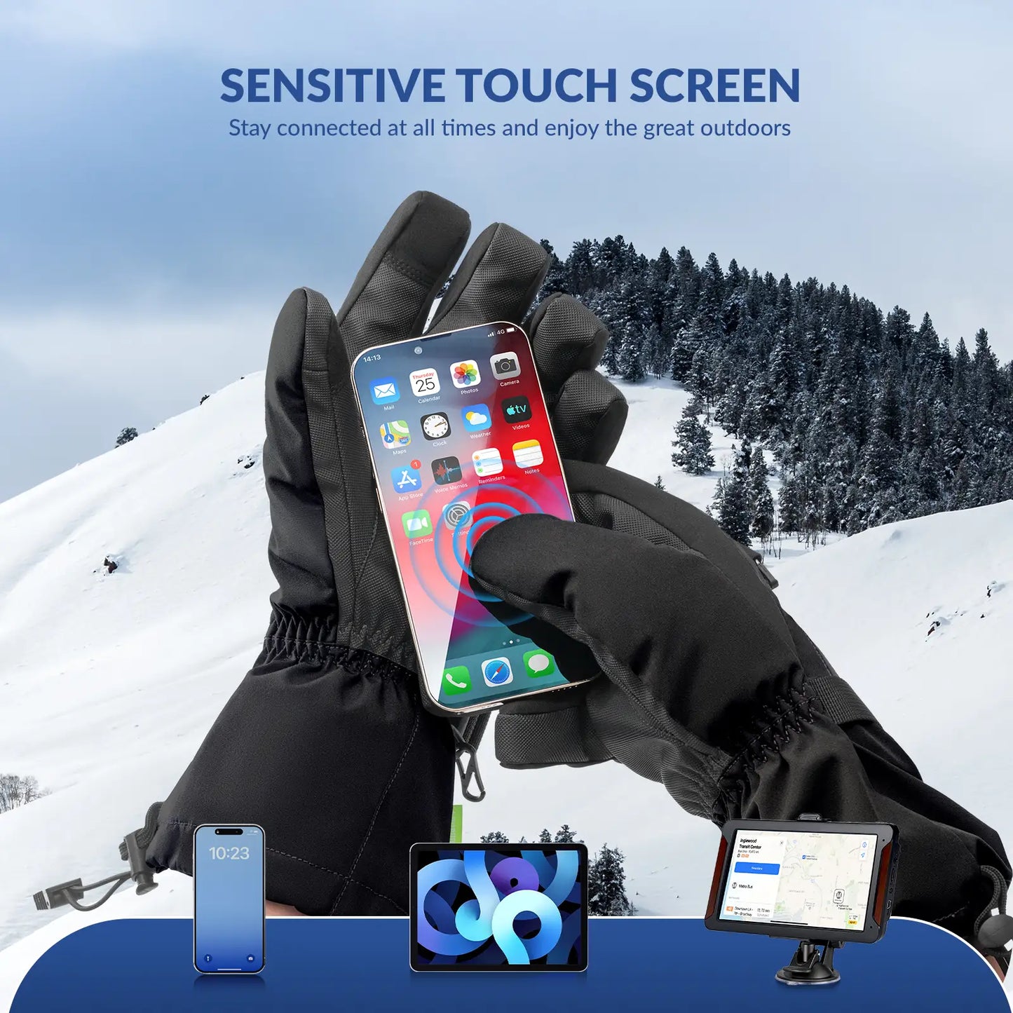Waterproof Insulated Split-Finger Ski Gloves with Touchscreen Design