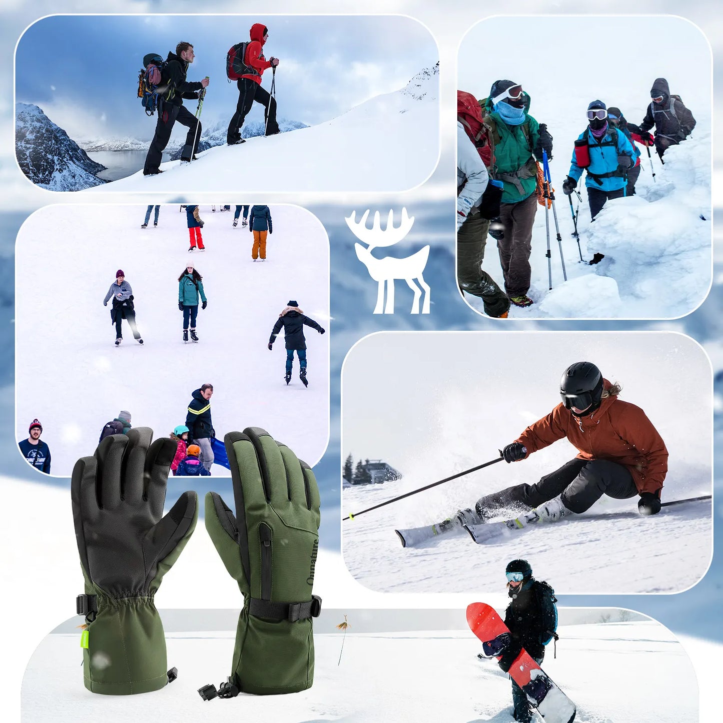 Waterproof Insulated Split-Finger Ski Gloves with Touchscreen Design