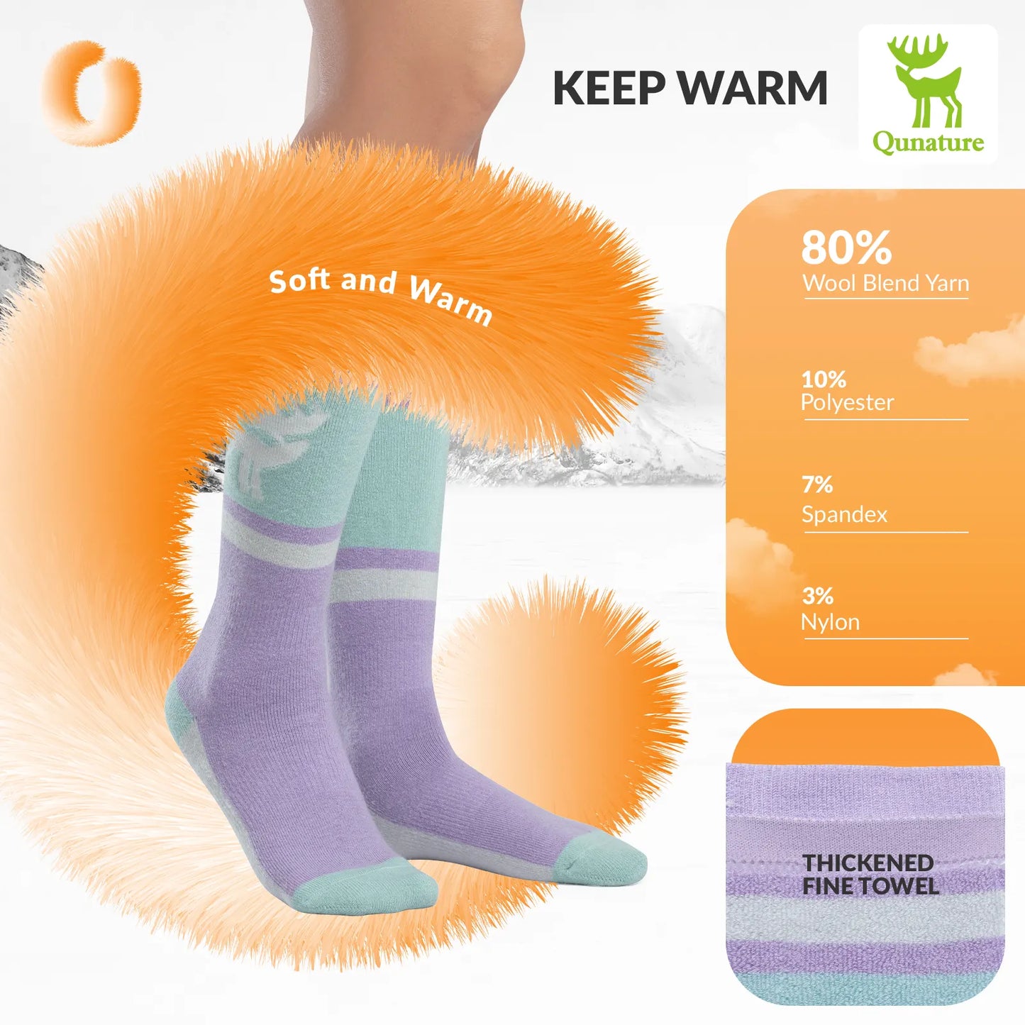 Wool Ski Socks Winter Warmth Shock Absorption for Skiing Comfort