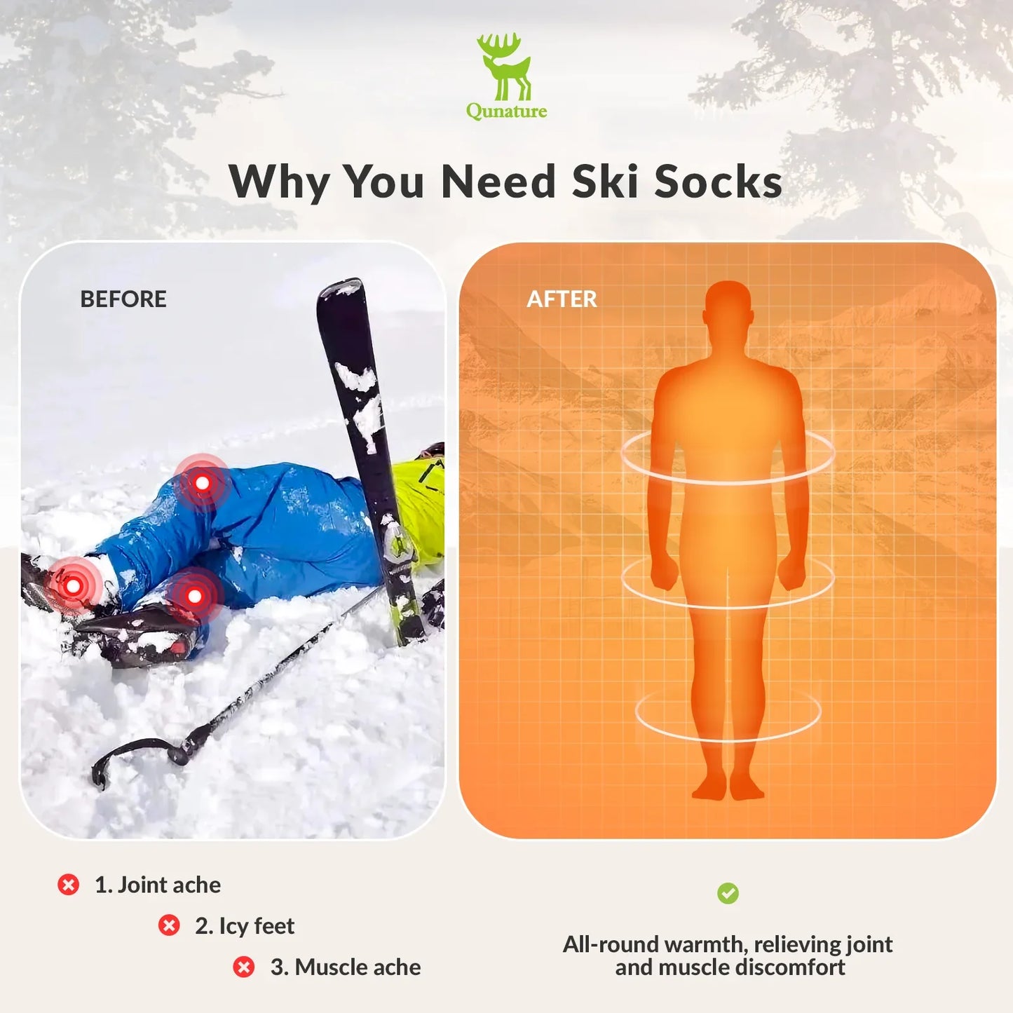 Wool Ski Socks Winter Warmth Shock Absorption for Skiing Comfort