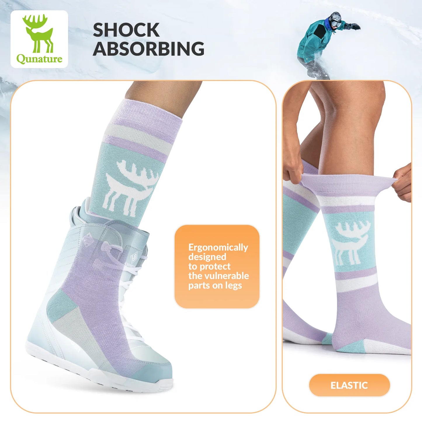 Wool Ski Socks Winter Warmth Shock Absorption for Skiing Comfort