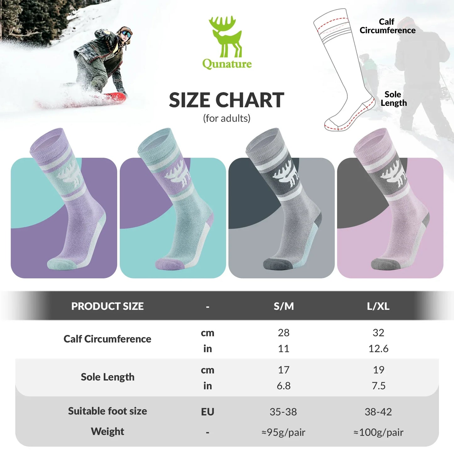 Wool Ski Socks Winter Warmth Shock Absorption for Skiing Comfort