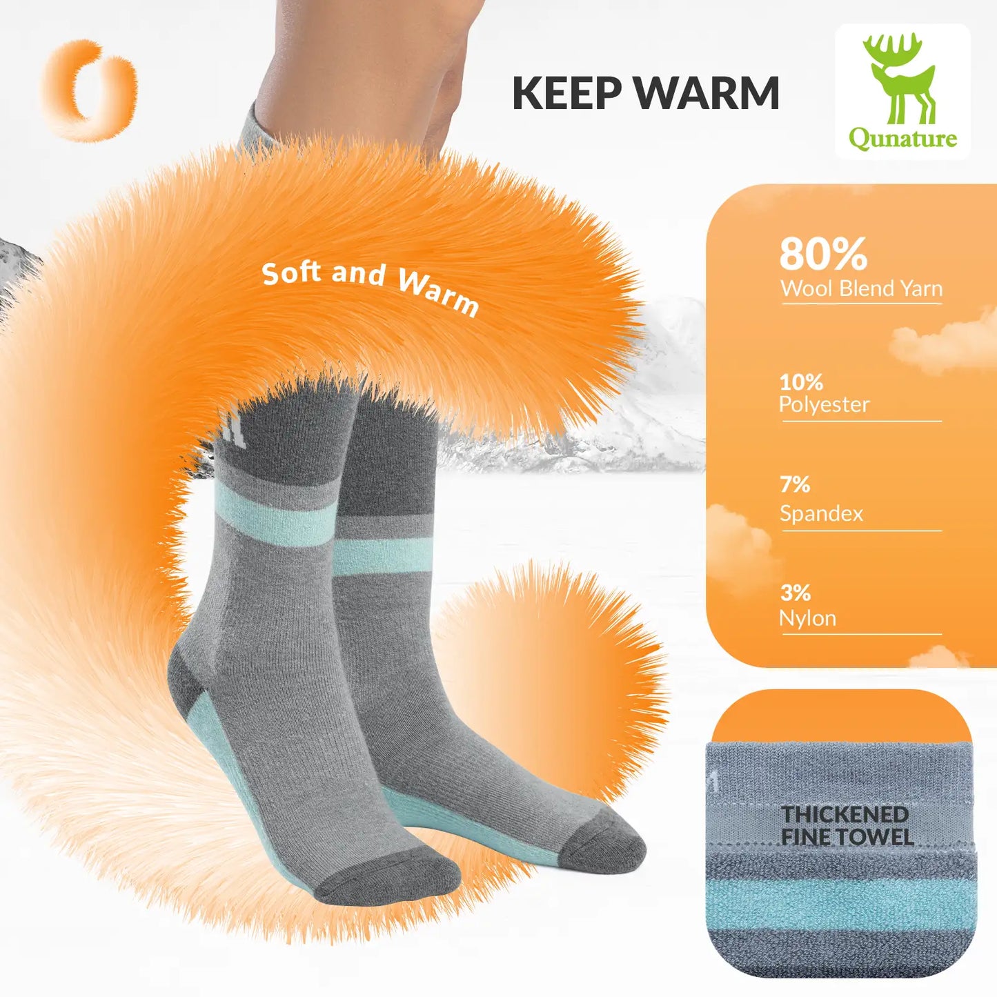 Wool Ski Socks Winter Warmth Shock Absorption for Skiing Comfort