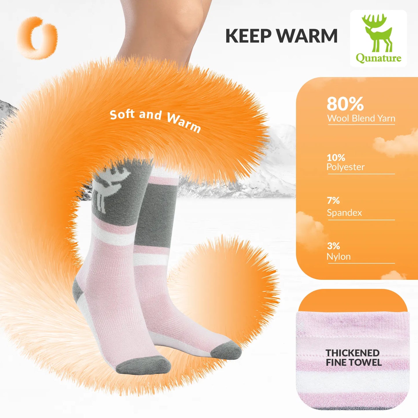 Wool Ski Socks Winter Warmth Shock Absorption for Skiing Comfort