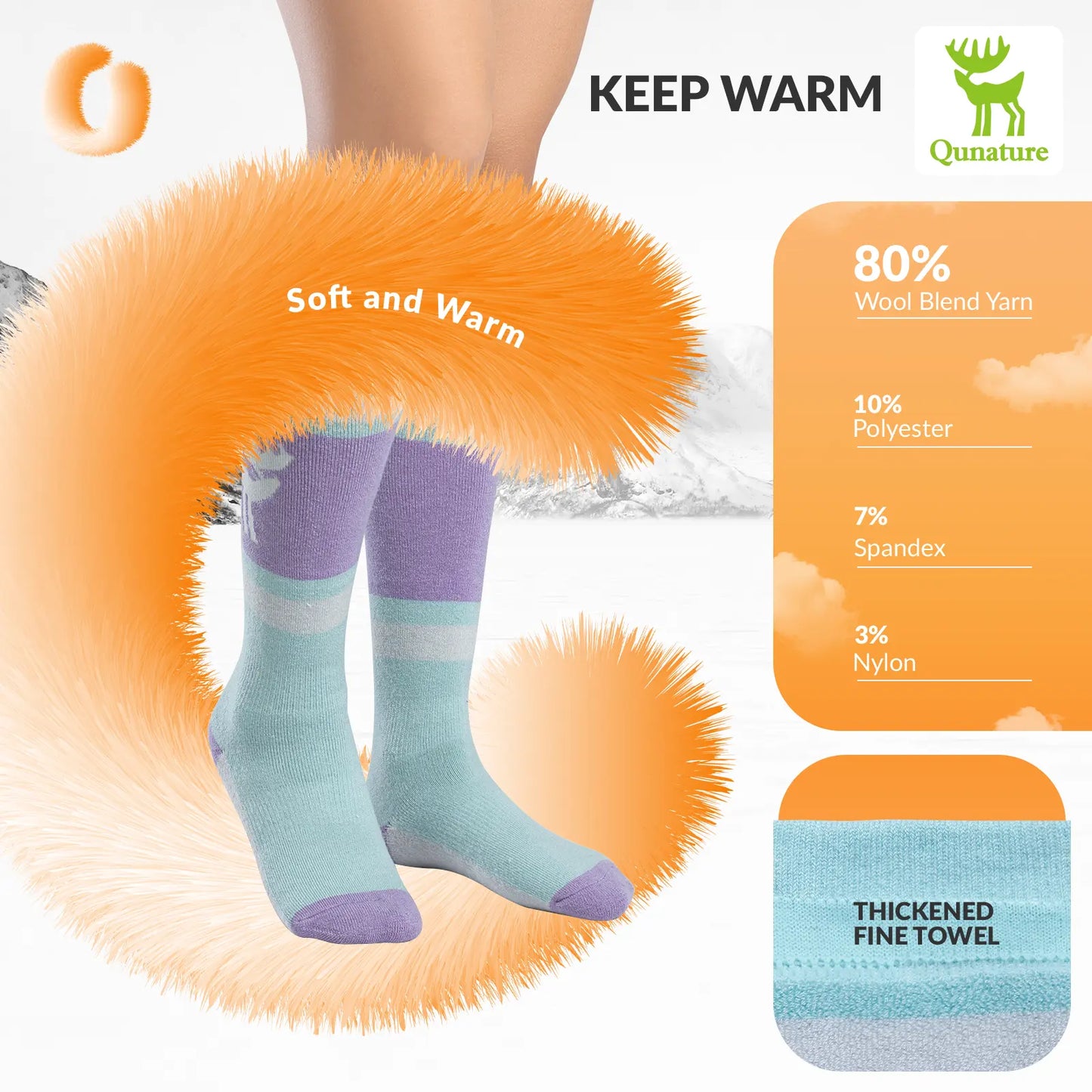 Wool Ski Socks Winter Warmth Shock Absorption for Skiing Comfort