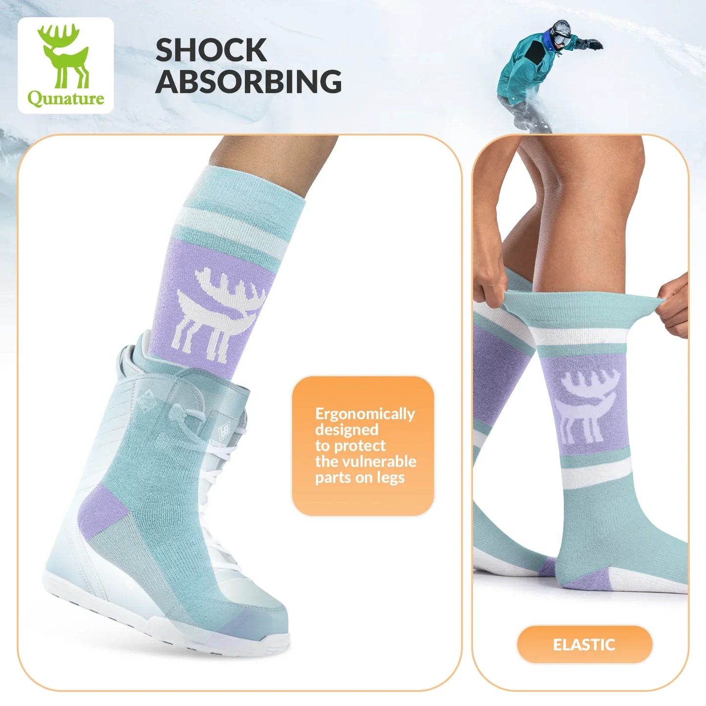 Wool Ski Socks Winter Warmth Shock Absorption for Skiing Comfort