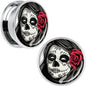 Katrina Sugar Skull with Rose Flower Steel Screw Fit Plug Set 20mm