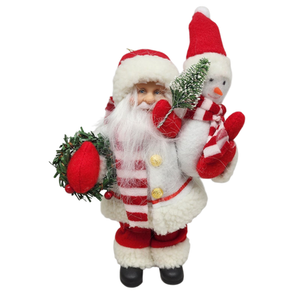 Festive Santa with Snowman Figurine Ornament - 9 inches