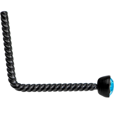 Blue 2mm Gem Inlay Black So Twisted L Shaped Nose Ring