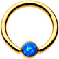 14G 3/8 Aqua 4mm Faux Opal Gold IP Disc BCR Captive Ring