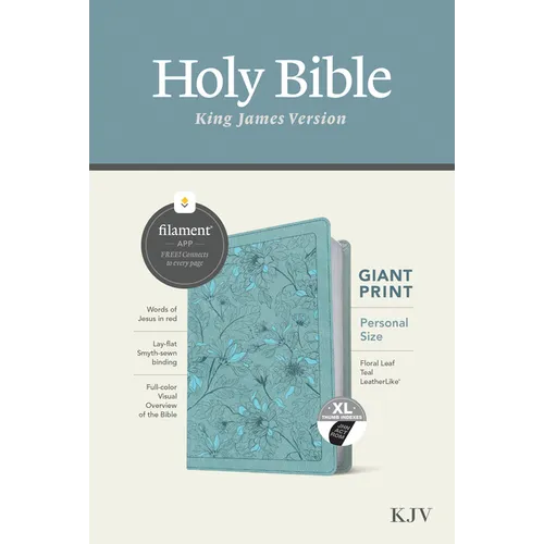 KJV Personal Size Giant Print Bible, Filament Enabled (Leatherlike, Floral Leaf Teal, Indexed, Red Letter) - Imitation Leather