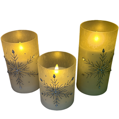 B/O Lighted Glass Holiday Luminaries with LED Set of 3 Candles
