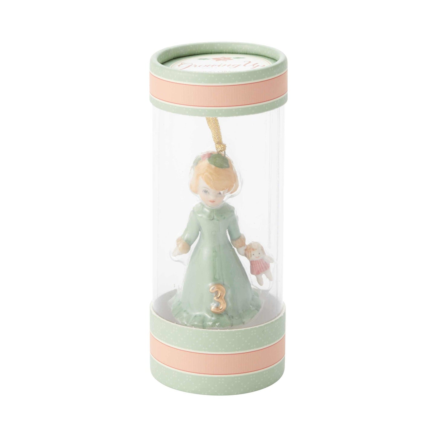 Growing Up Girl Ornament - Brunette Age 3