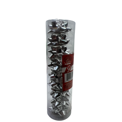 9 Tiny Metallic Bows In A Tube - Silver Metallic