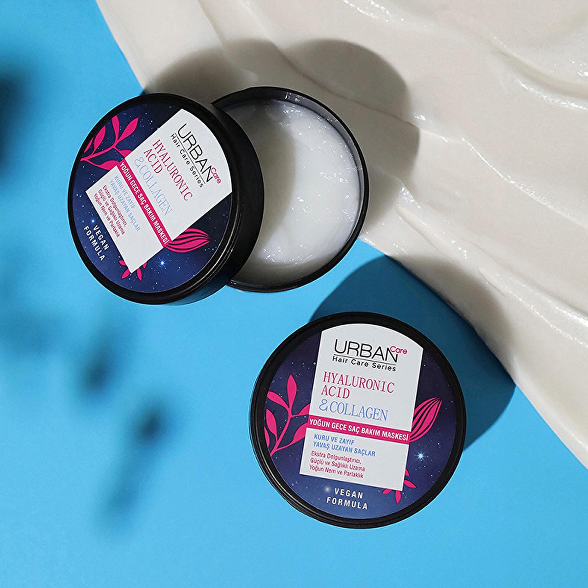 Urban Care Hyaluronic Acid & Collagen Intensive Overnight Hair Mask - Vegan, Paraben-Free Overnight Hair Mask with Hyaluronic Acid & Collagen
