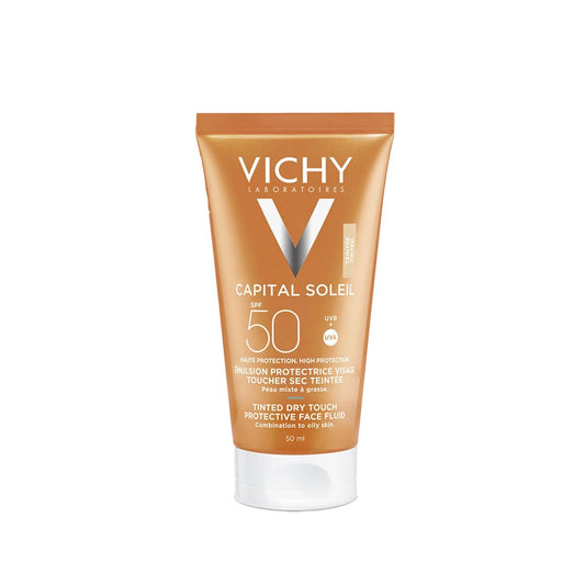 Vichy Capital Soleil Tinted Dry Touch Fluid Spf 50 - Tinted Sunscreen with SPF 50, Dry Touch Finish & Anti-Glare