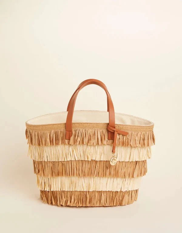 Raffia Fringe Day Tote Nutmeg Natural