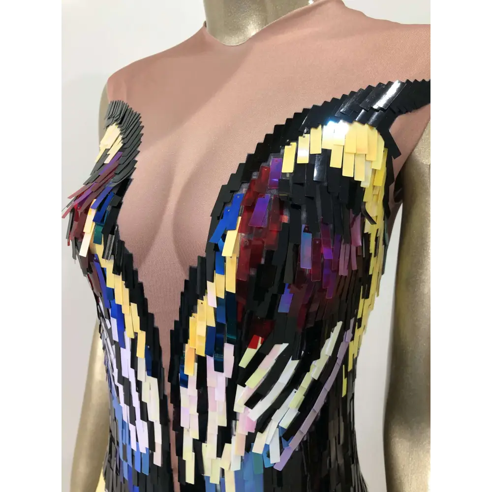 Rainbow Gradient Sequin Evening Dress Female Singer Costume